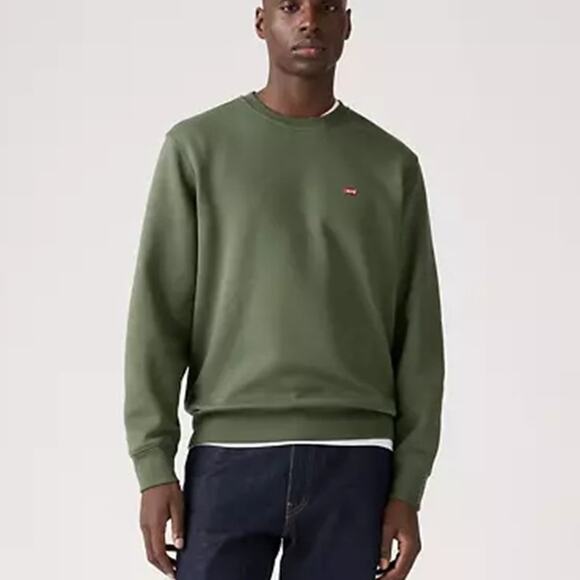 Levi's Men's Crewneck Sweatshirt S Thyme Green Fleece Logo Standard Fit Pullover - Picture 1 of 10